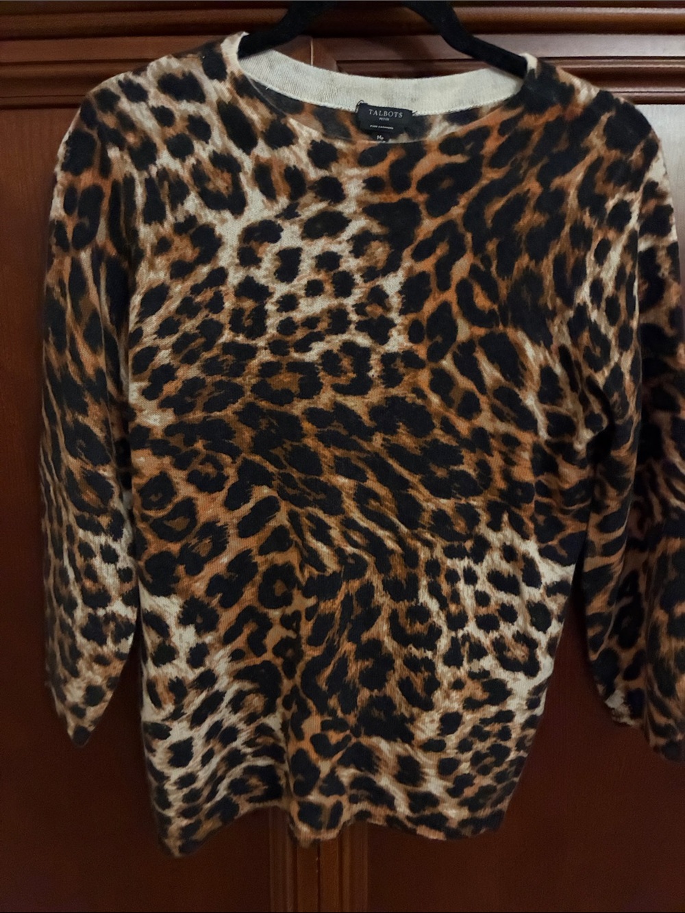 Talbots cashmere Leopard-Print Crewneck Sweater in Brown and Black